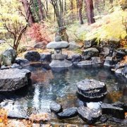 押立温泉住吉館の混浴露天風呂と紅葉の景色